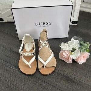 Guess White and Tan Strappy Sandals
